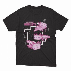 (NEW) Pink Axolotl Pond Black T-Shirt